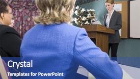  Presentation with young man and a woman - Slide set consisting of speach - young hispanic woman giving presentation background and a  colored foreground