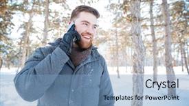  Presentation with phone - Presentation theme having speak truth - happy young man talking background and a teal colored foreground