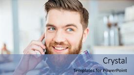  Presentation with talking on phone - Slide deck consisting of speak truth - happy young man talking background and a  colored foreground