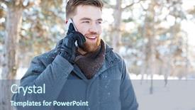  Presentation with phone - Audience pleasing presentation design consisting of speak truth - smiling casual man talking backdrop and a ocean colored foreground