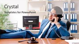  Presentation with courtroom - Amazing PPT theme having speak truth - young handsome judge sitting backdrop and a white colored foreground