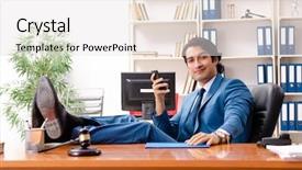  Presentation with courtroom - Audience pleasing PPT theme consisting of speak truth - young handsome judge sitting backdrop and a sky blue colored foreground