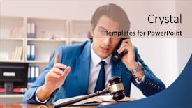  Presentation with courtroom - Beautiful PPT layouts featuring speak truth - young handsome judge sitting backdrop and a coral colored foreground