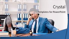  Presentation with courtroom - Beautiful slide set featuring speak truth - young handsome judge sitting backdrop and a sky blue colored foreground