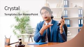  Presentation with courtroom - Cool new PPT theme with speak truth - young handsome judge sitting backdrop and a white colored foreground