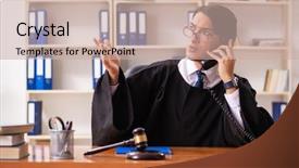  Presentation with judge - Slide set having speak truth - young handsome judge working background and a  colored foreground