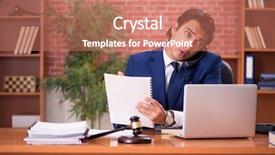  Presentation with lawyer - Presentation theme featuring speak truth - young handsome lawyer working background and a coral colored foreground