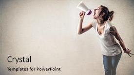  Presentation with advertising - Presentation theme with speak up - advertising girl background and a soft green colored foreground