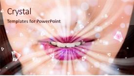 Presentation with crystals - PPT theme with speak up - beautiful girl mouth breathing abstract background and a  colored foreground