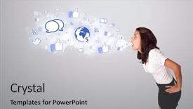  Presentation with racism and social justice - Theme featuring speak up - beautiful young woman gesturing background and a  colored foreground