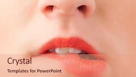  Presentation with lips - Beautiful presentation theme featuring speak up - beautiful young woman red lips backdrop and a coral colored foreground