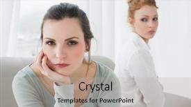  Presentation with female reproductive system - Cool new PPT layouts with speak up - unhappy young female friends not backdrop and a mint green colored foreground