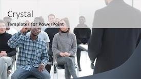  Presentation with speaker - Slide set having speaker-and-a-group background and a white colored foreground