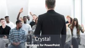  Presentation with speaker - Slides enhanced with speaker-and-a-group background and a dark gray colored foreground