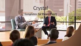  Presentation with interview - PPT theme having speaker and interviewer talk background and a coral colored foreground