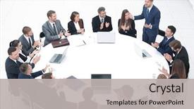  Presentation with speaker - Cool new theme with speaker at a business meeting backdrop and a light gray colored foreground