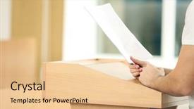  Presentation with podium finish - PPT theme consisting of speaker at podium in auditorium background and a lemonade colored foreground