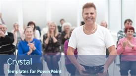  Presentation with public - Presentation theme having speaker-at-room-with-public background and a ocean colored foreground