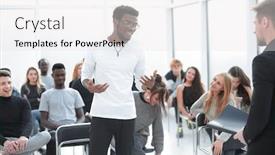  Presentation with speaker - PPT theme consisting of speaker-discussing-something background and a white colored foreground