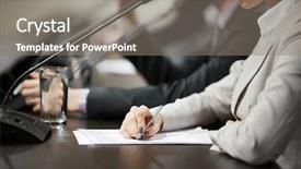  Presentation with paper making - Beautiful PPT layouts featuring speaker during conference or summit backdrop and a gray colored foreground