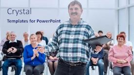  Presentation with audience - Audience pleasing slide set consisting of speaker-giving-a-talk backdrop and a sky blue colored foreground