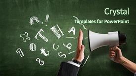  Presentation with announcement - Amazing PPT layouts having speaker making announcement mixed media backdrop and a tawny brown colored foreground