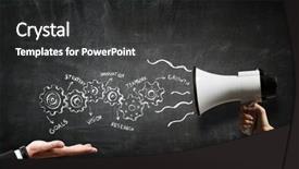  Presentation with announcement - Audience pleasing slides consisting of speaker making announcement mixed media backdrop and a dark gray colored foreground