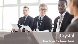  Presentation with group training - Slide deck consisting of speaker on business training background and a gray colored foreground