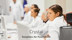  Presentation with health-care - PPT theme featuring speaker-panel-with-female and a light gray colored foreground
