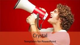  Presentation with old wite man and his music - Beautiful theme featuring speaker person - portrait of young man shouting backdrop and a red colored foreground