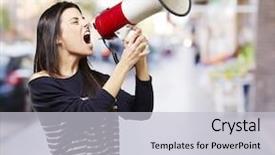  Presentation with speaker - Beautiful PPT layouts featuring speaker person - young woman shouting backdrop and a light gray colored foreground