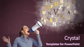  Presentation with recognition - Presentation having speaker recognition - young business woman screaming background and a wine colored foreground