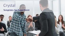  Presentation with participant - Presentation enhanced with speaker-welcoming-a-new-participant background and a sky blue colored foreground