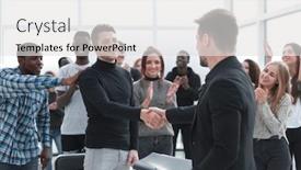  Presentation with participant - Colorful PPT theme enhanced with speaker-welcoming-a-new-participant backdrop and a light gray colored foreground