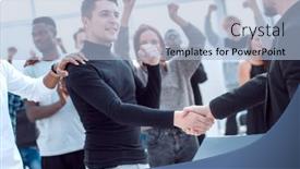  Presentation with participant - PPT theme with speaker-welcoming-a-new-participant background and a light blue colored foreground