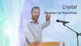  Presentation with speaking - Presentation consisting of speaking at conference with abstract background and a light blue colored foreground