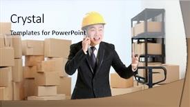  Presentation with emotionally overwhelmed - Cool new theme with speaking by cellphone at warehouse backdrop and a  colored foreground