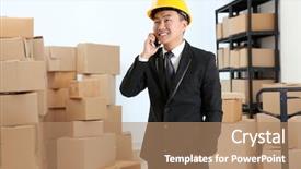  Presentation with speaking - Beautiful theme featuring speaking by cellphone at warehouse backdrop and a  colored foreground