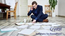  Presentation with aged - Theme having speaking by phone and sort background and a  colored foreground