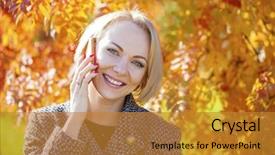  Presentation with autumn - Cool new theme with speaking engagement - portrait of young blonde woman backdrop and a  colored foreground