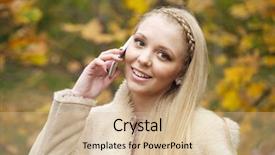  Presentation with mobile phone in woman hand - Audience pleasing slide deck consisting of speaking engagement - portrait of young blonde woman backdrop and a  colored foreground