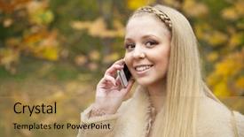  Presentation with autumn - Beautiful slide deck featuring speaking engagement - portrait of young blonde woman backdrop and a  colored foreground