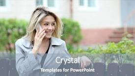  Presentation with phone - Audience pleasing PPT theme consisting of speaking engagement - portrait of young woman talking backdrop and a light blue colored foreground