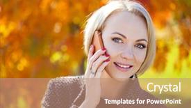  Presentation with autumn - PPT theme consisting of speaking engagement - portrait of young woman talking background and a coral colored foreground