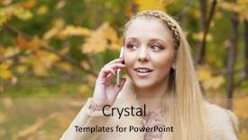  Presentation with autumn - Colorful presentation theme enhanced with speaking engagement - portrait of young woman talking backdrop and a  colored foreground