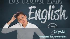  Presentation with white pigeon against the blue - Presentation theme with speaking english - worried businesswoman against blue chalkboard background and a  colored foreground