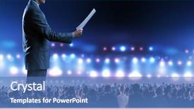  Presentation with public speaking - Cool new PPT layouts with speaking public - back view of businessman speaker backdrop and a  colored foreground