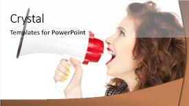  Presentation with public speaking - Cool new slide deck with speaking public - bright picture of beautiful woman backdrop and a white colored foreground