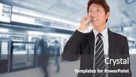  Presentation with waiting - Audience pleasing PPT layouts consisting of speaking public - business man using cellphone when backdrop and a dark gray colored foreground