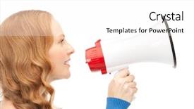  Presentation with public speaking - Beautiful slides featuring speaking public - picture of woman with megaphone backdrop and a white colored foreground